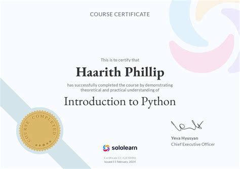 Sololearn Python Certificate HD に対する画像結果
