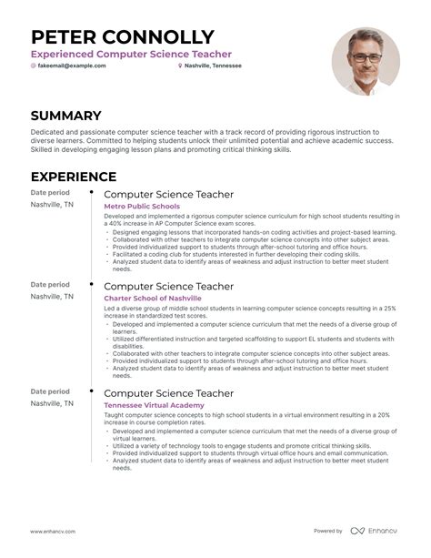 Image result for Computer Science Instructor Work History Template