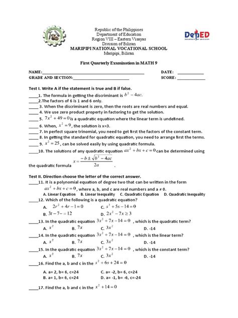 Mathematics 9 Quarter 1 Module に対する画像結果