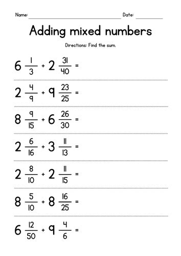 Image result for Adding Mixed Numbers Worksheet Answer Key