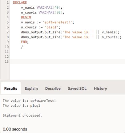PL/SQL Variable ਲਈ ਪ੍ਰਤੀਬਿੰਬ ਨਤੀਜਾ