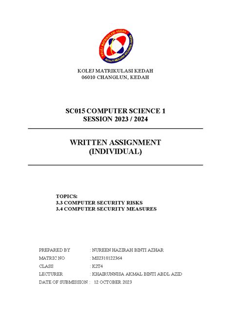 Toradh íomhá ar Assignment Front Page Generator Computer Science