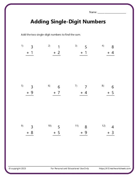 Image result for Single Digit Addition