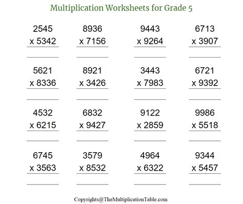 Image result for Multiplication 5th Grade Math Worksheets PDF