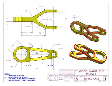 Toradh íomhá ar Example of Drawing for Student to Create in SolidWorks