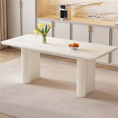 Guyii 62.99" Rectangular Dining Table, Modern Wood Kitchen Table, White ...