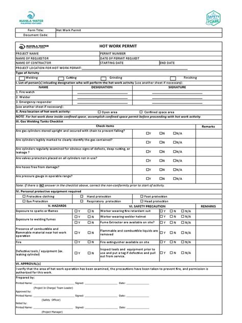 Hot Work Permit Form for Welding に対する画像結果