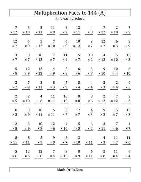 Image result for Multiplication Table 1-12 Worksheet
