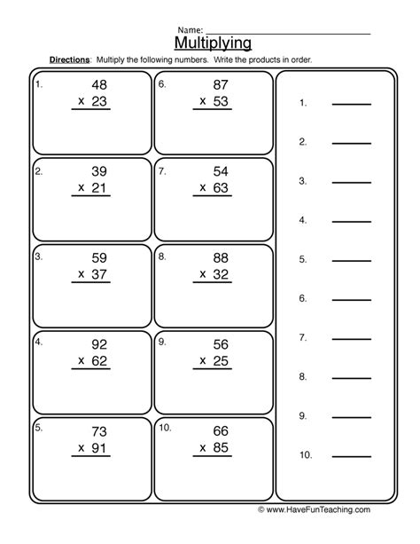 2-Digit Times 2-Digit Multiplication Worksheets に対する画像結果