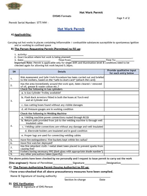 Hot Work Permit Form for Welding に対する画像結果