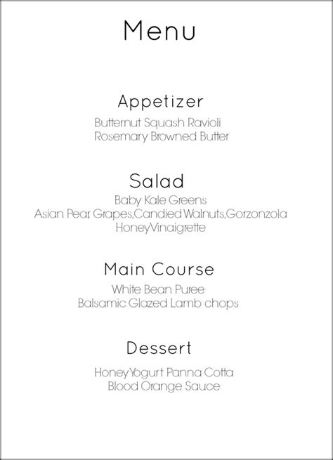 Image result for Example of Main Course in a Menu