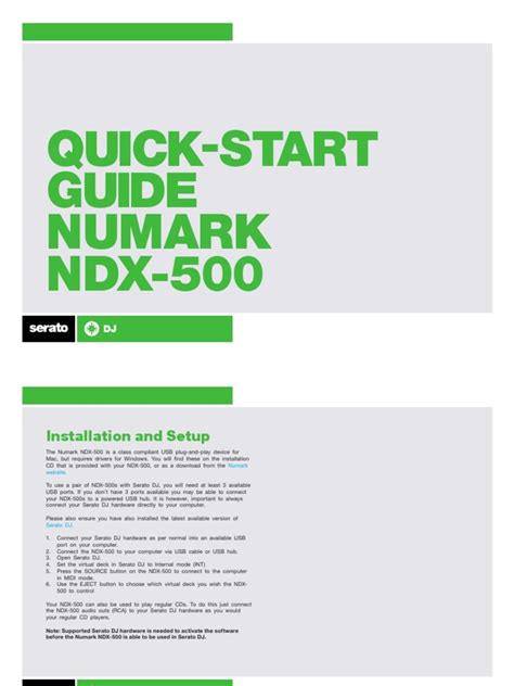 Quick setup guide for Numark NDX-500 controller | PDF | Usb | Computer ...