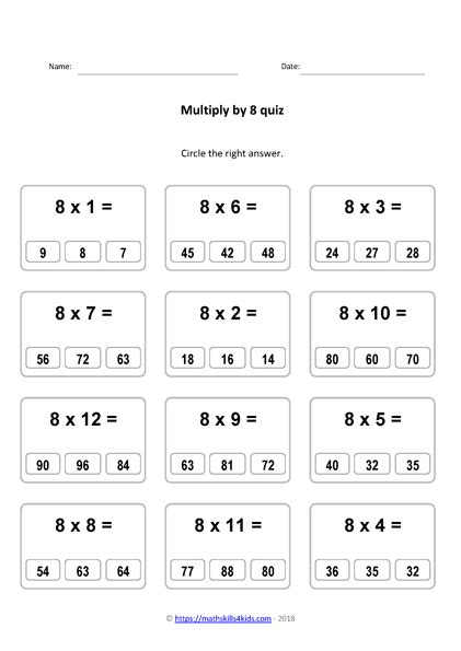 Image result for Multiplying by 8 Worksheet Printable