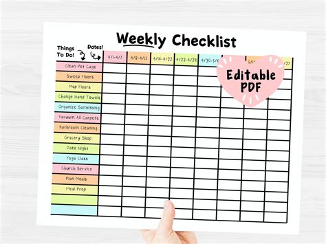 Image result for Weekly Checklist Printable
