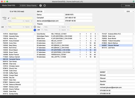 Master-Detail SQL に対する画像結果