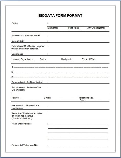 Image result for Simple Biodata Sample Form