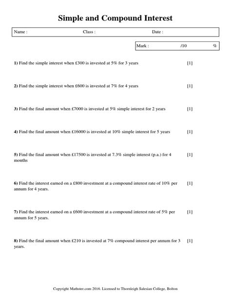 Compound Interest Easy Worksheet に対する画像結果