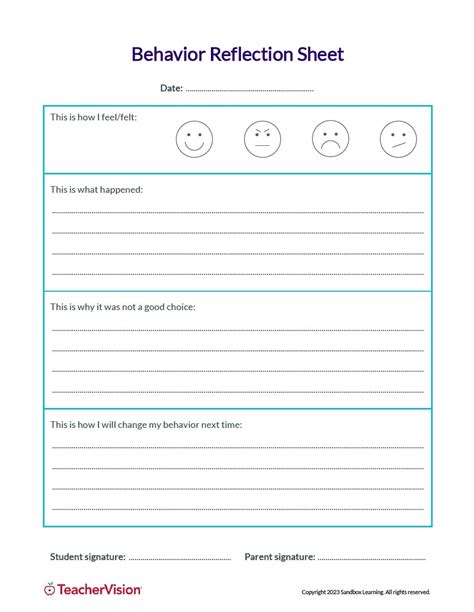 Image result for Behavior Reflection Sheet