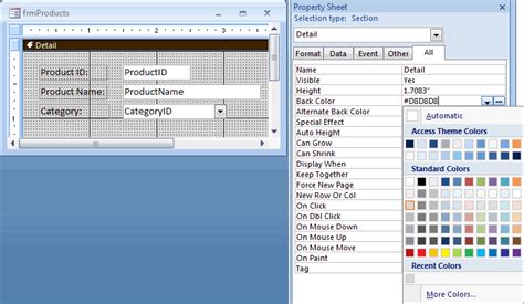 Image result for Microsoft Access Table Format Color