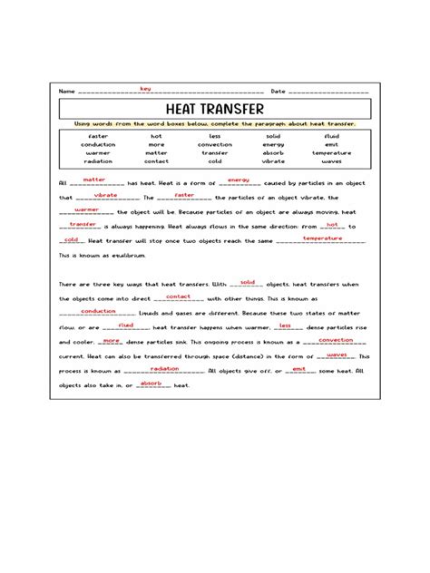 Image result for Heat Transfer Worksheet Answer Key Front and Back