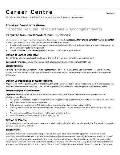 Image result for Good Introduction Examples for Resume