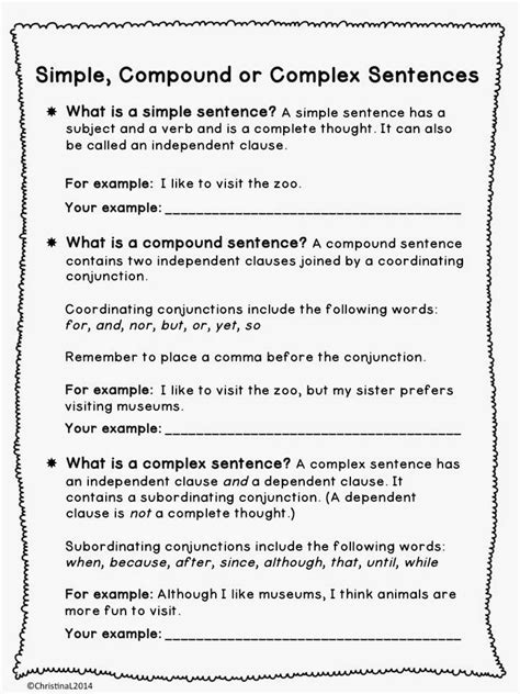 Complex Sentence Worksheet Printable に対する画像結果