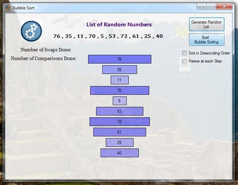 UI Example in Windows Form of Bubble Sort に対する画像結果
