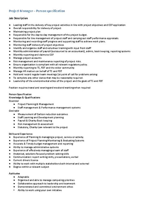 Image result for Project Manager Job Description Sample