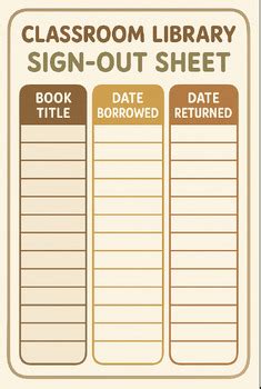 Image result for Classroom Library Sign Out Sheet