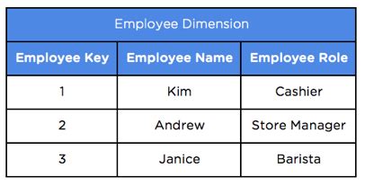 Image result for Example of Employee Dimensions Tables