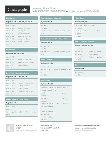 Image result for Arm Assembly Stack Cheat Sheet