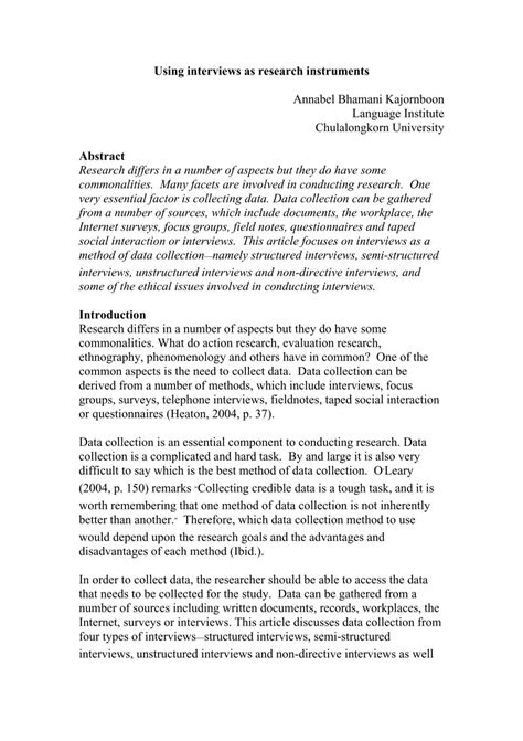 Image result for Unstructured Interview Research Instrument Sample