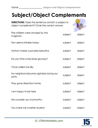 Subject vs Object Complement に対する画像結果