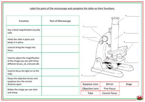 Image result for Parts and Function of Microscope Worksheet