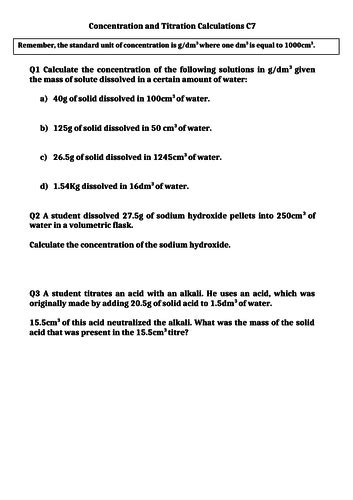Titration Problems Worksheet に対する画像結果