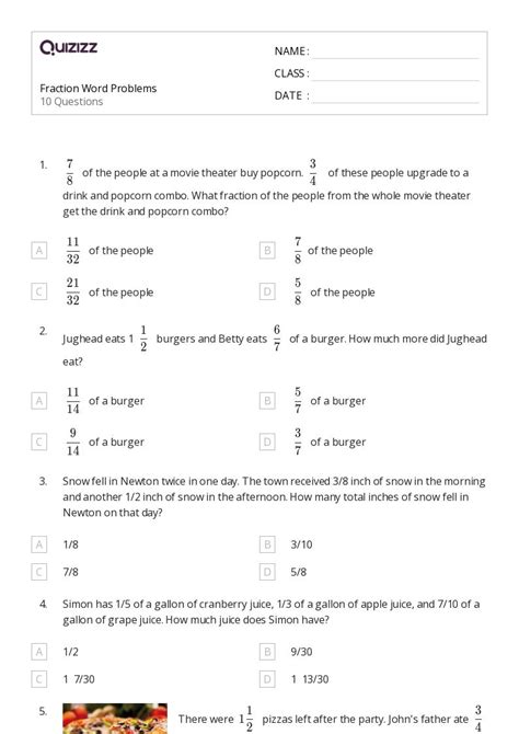 Image result for Fraction Word Problems with Answers PDF