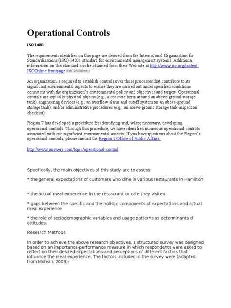 Image result for Statement of Operation Control Example