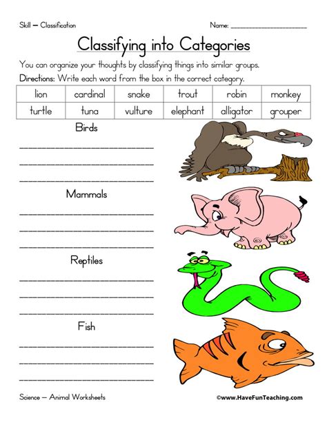 Image result for Classifying Animals Worksheet