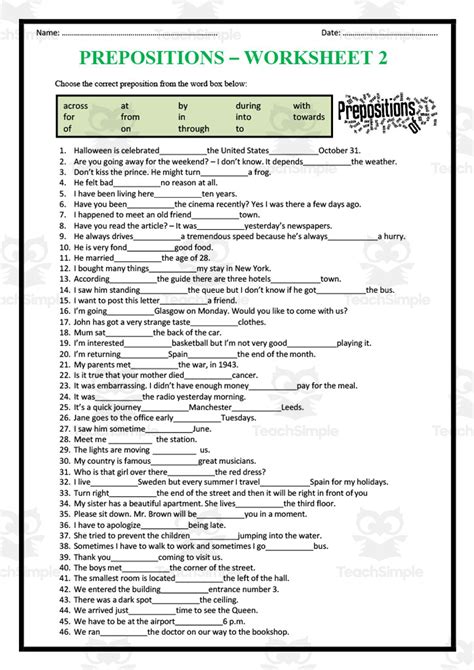 Identifying Prepositions Worksheet に対する画像結果