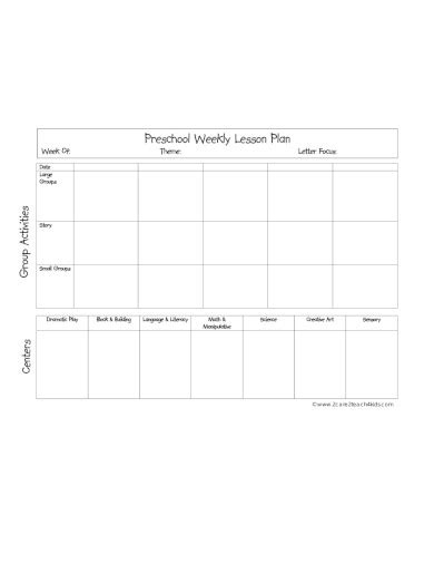 Image result for Weekly Lesson Plan for Preschool Sample