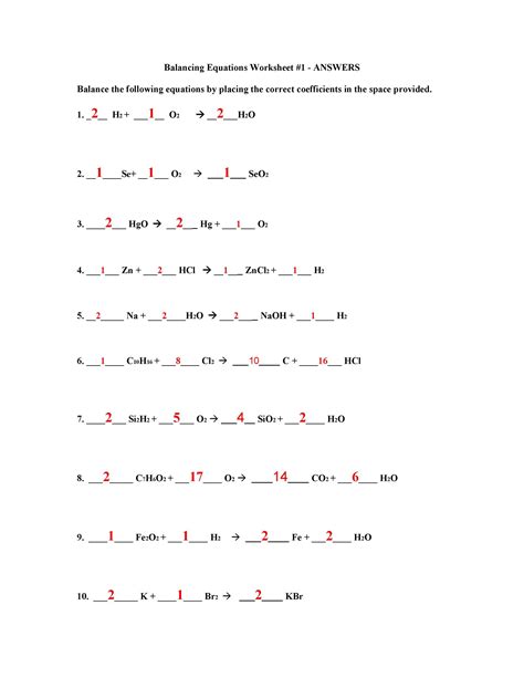 Image result for Balancing Chemical Equations Worksheet Answer Key