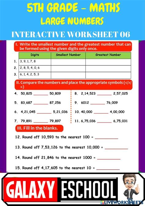 Image result for Large Numbers Class 5 Worksheet