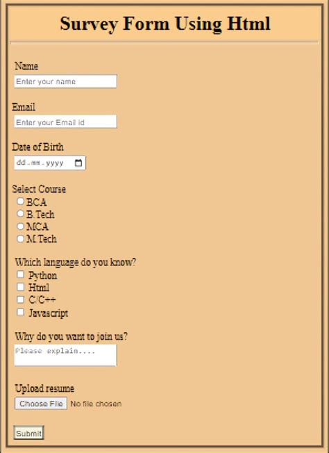 Afbeeldingsresultaten voor Survey Form Using HTL and CSS