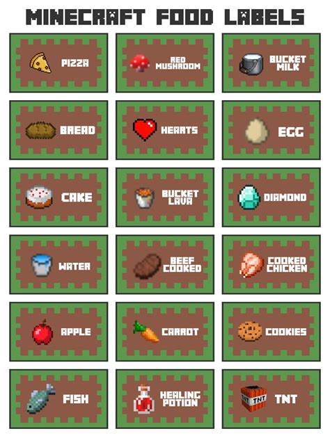 Toradh íomhá ar Minecraft Party Food Cards