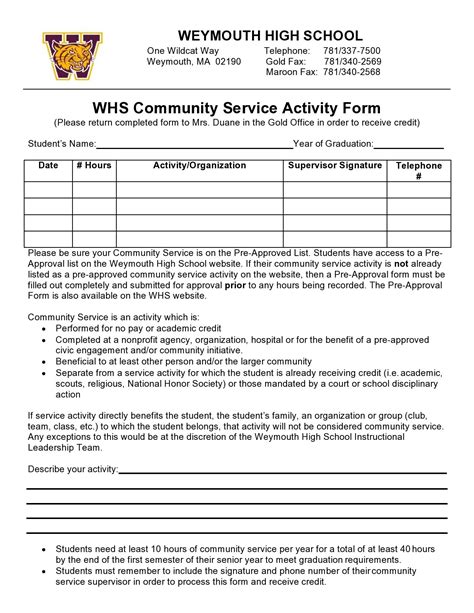 Image result for Community Service Hours Completion Form