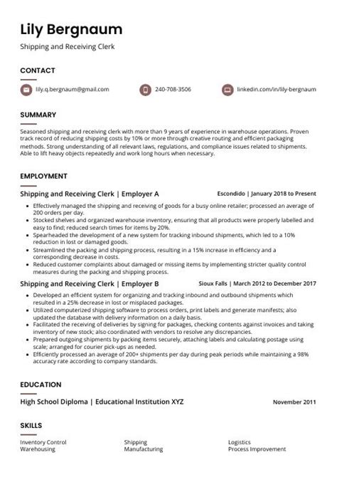 Shipping and Receiving Resume Examples に対する画像結果