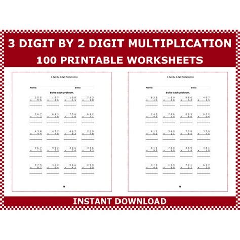 Multiply 3-Digit by 2 Digit Worksheet に対する画像結果