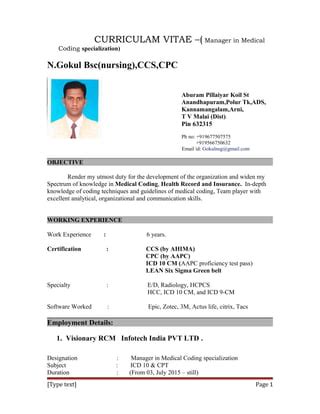Image result for Medical Coding CV