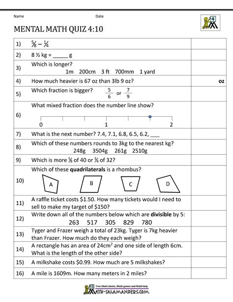 Image result for Free Math Sheets for 4th Grade