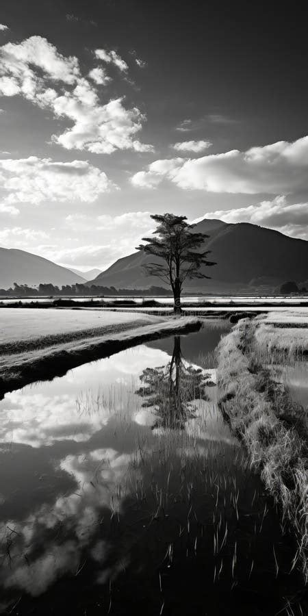 Toradh íomhá ar Black and White Tree Reflection